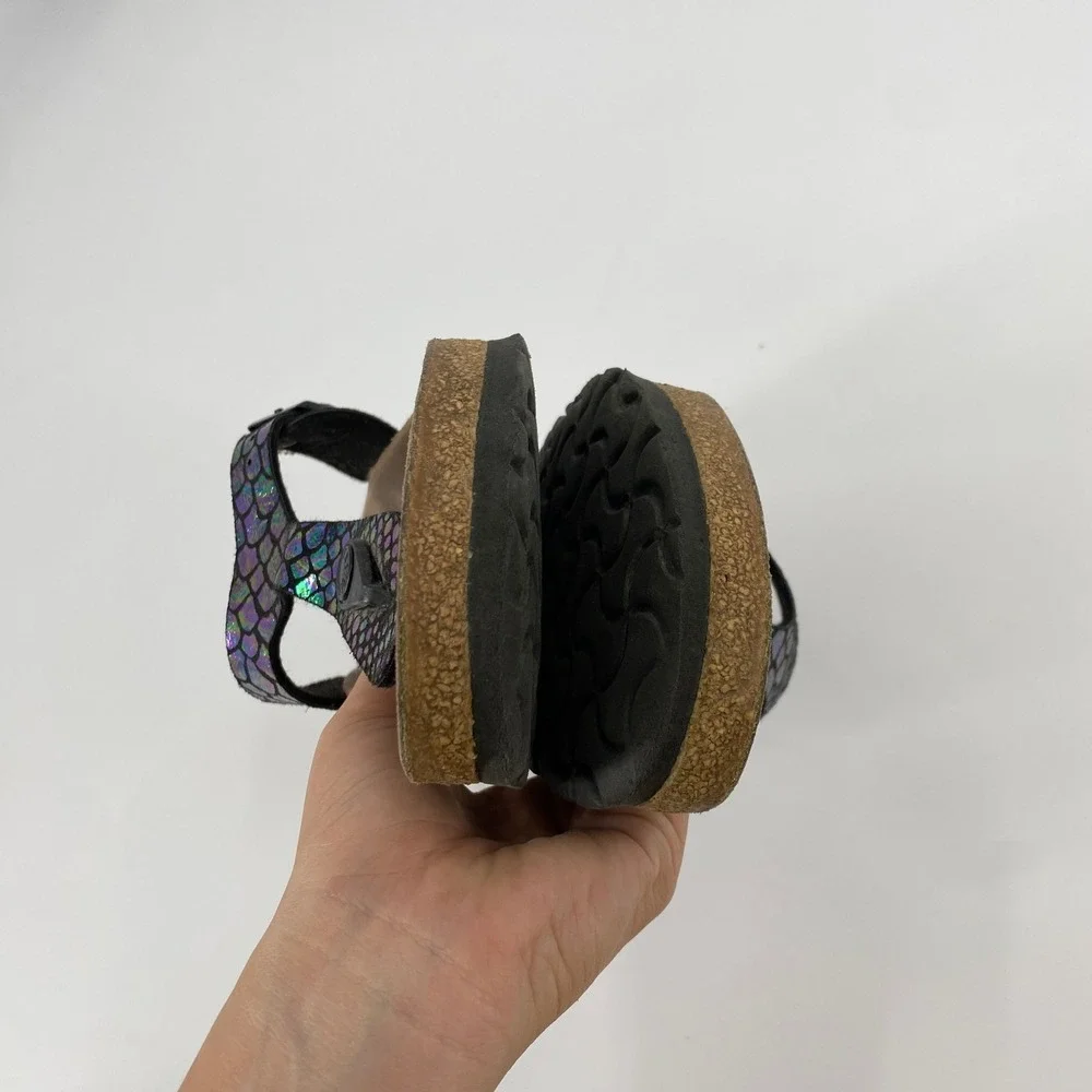 Birkenstock Mermaid Sandals Womens 36 Black Iridescent Snake Print Thong Buckle
